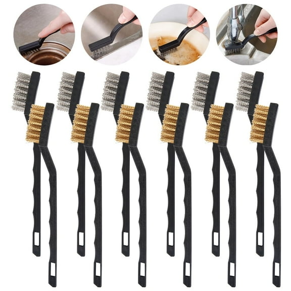 MTFun 12 pieces of stainless steel brass wire brush bristles handles for car and kitchen cleaning