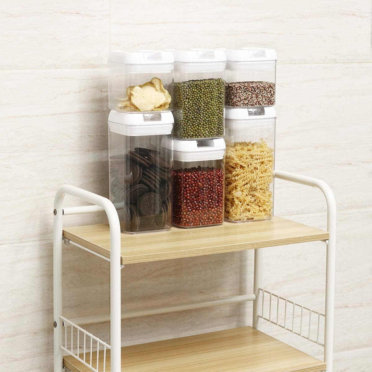 JDEFEG Food Organizers and Storage Airtight Food Storage Containers Set  with Lids Kitchen Pantry Organization Canisters for Cereal Flour and Sugar  600Ml Containers for Organizing Closet Pet White 