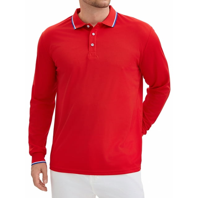 Camisa polo de golf de negocios de manga larga de ajuste regular para hombres en color sólido XL roja