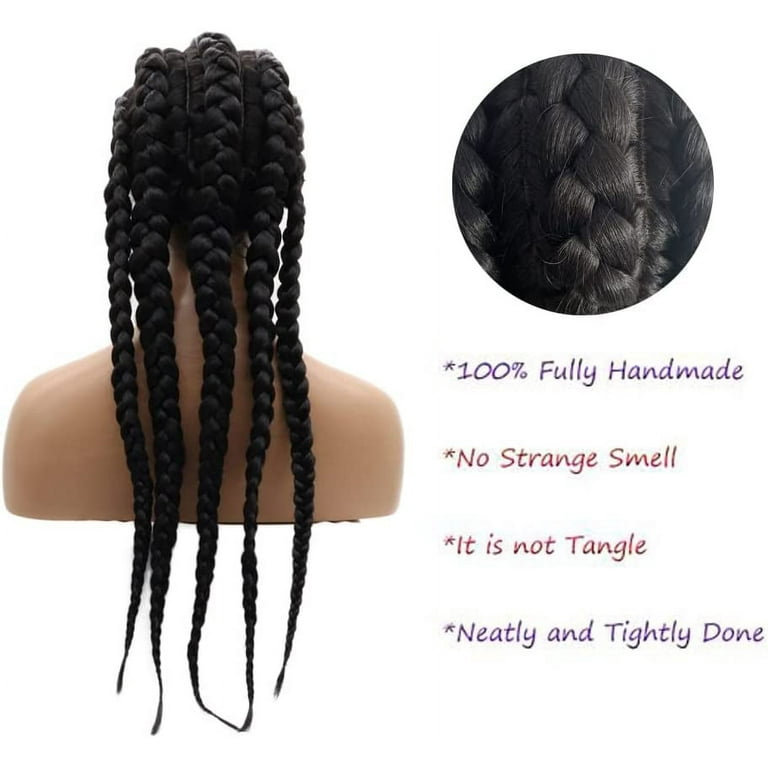 Dark Brown Braids Lace Front Wig For Black Women 100% Hand Braided Wig Heat  Friendly Synthetic Fiber Box Braids Wig Natural Looking With Baby Hair