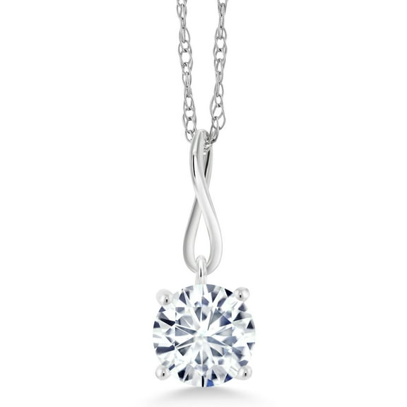 Gem Stone King 10K White Gold Round White Moissanite Pendant Necklace for Women (1.00 Cttw, with 18 inch Chain)