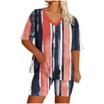 thumbnail image 2 of Plus Size Women’s Striped 2‑piece Outfit, V‑neck Half Sleeve Tops High Waist Biker Shorts, Casual Summer Loungewear Set Watermelon Red 4XL, 2 of 5