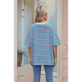 thumbnail image 4 of Women'S Striped Color Clash Loose Short Sleeve Top Green and Pink L, 4 of 6