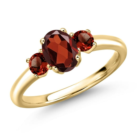 Gem Stone King 10K Yellow Gold Red Garnet Engagement Ring for Women | 1.27 Cttw | Oval 7X5MM | Gemstone January Birthstone | Size 5