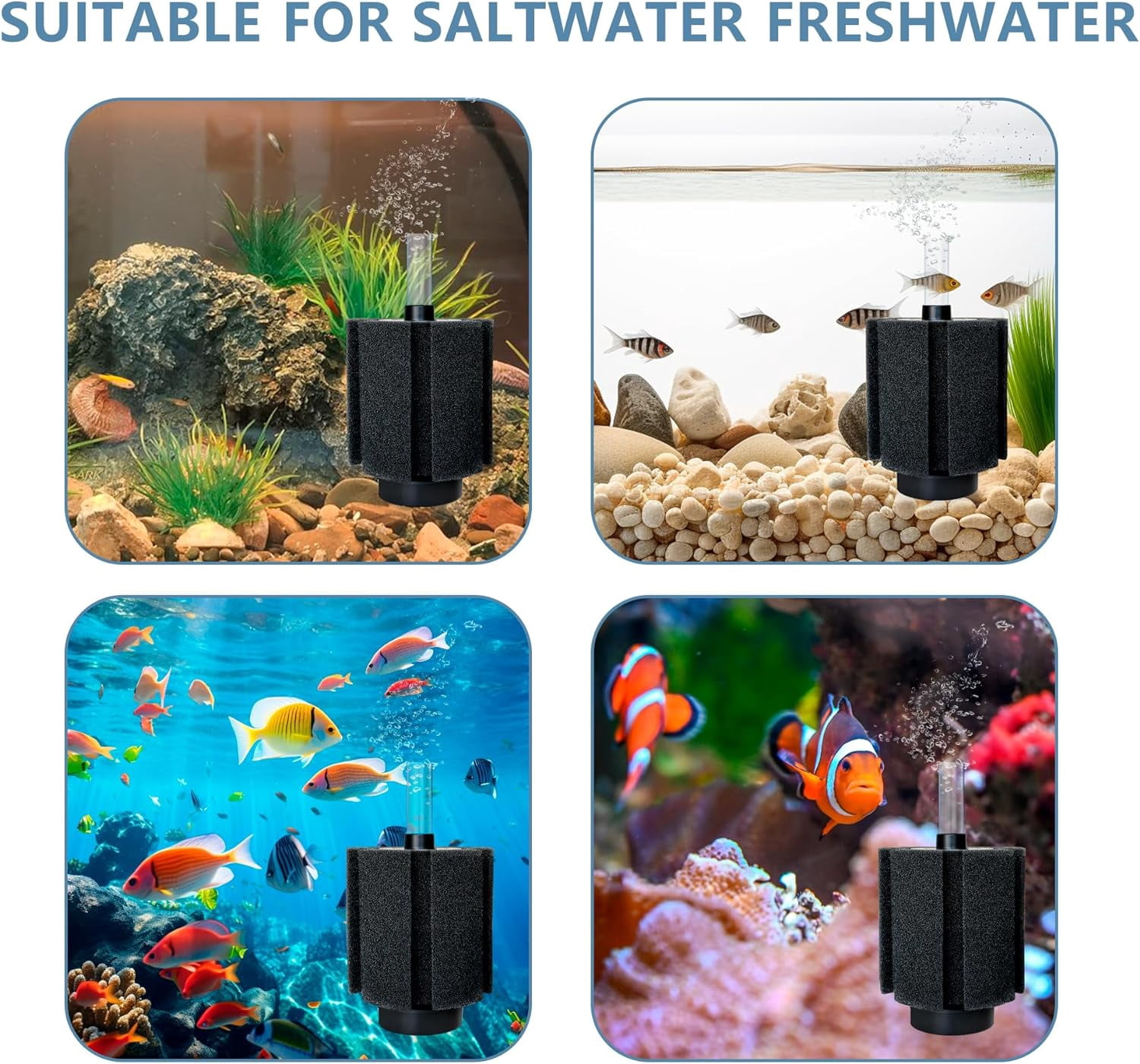 Aquarium Large Sponge Filter 80-90 Gal with Air Stone and Bio Ceramic Media, Quiet Sponge Filter for Fry, Betta, Shrimp Aquarium Fish Tank