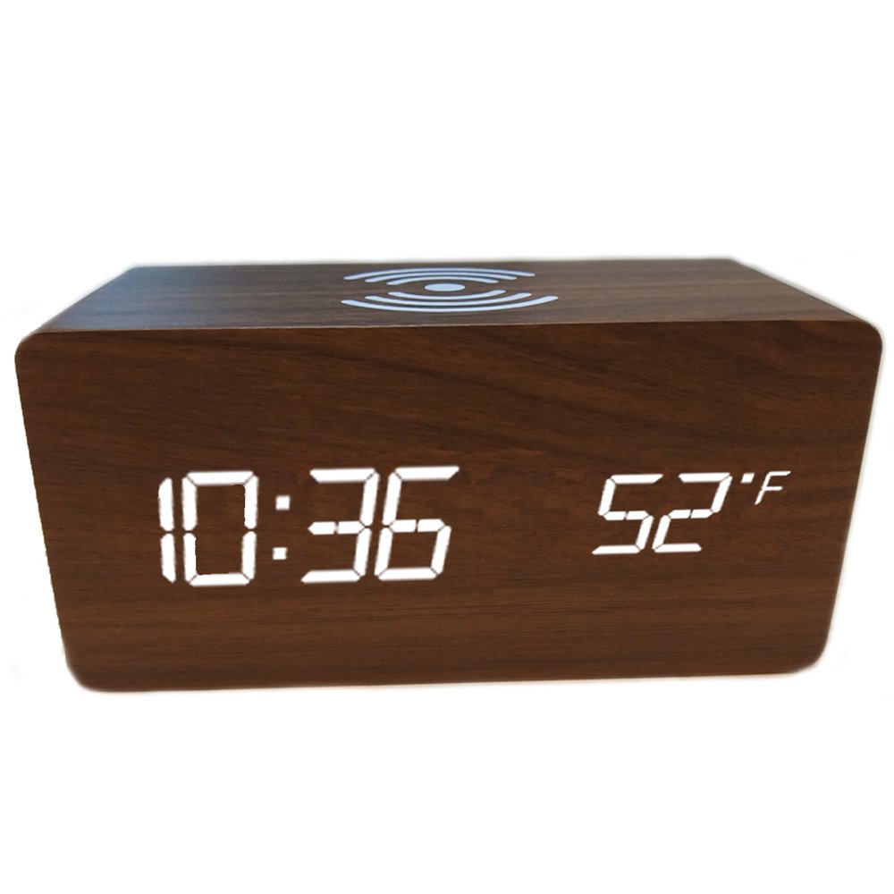 Zunammy Wooden Finish Alarm clock with Wireless Charging (Qi Charging