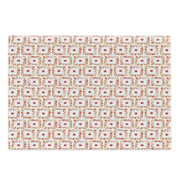 Aztec Cutting Board, Abstract Trippy Grunge Odd Shapes with Large Dots Hippie Culture, Decorative Tempered Glass Cutting and Serving Board, Large Size, Scarlet Vermilion White, by Ambesonne