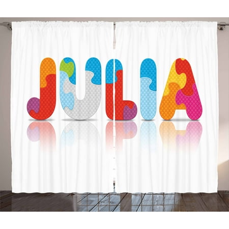 Julia Curtains 2 Panels Set Puzzle Style Colorful Letters Preschool Theme Girl Name With Roman Mythology Roots Window Drapes For Living Room