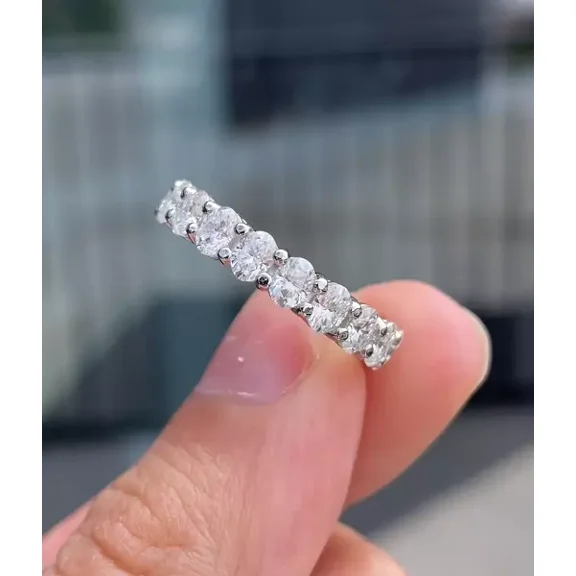 3X2mm Oval Cut Lab Created Diamond Women's Wedding Promise Band Ring 14k White Gold Plated