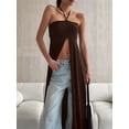 thumbnail image 6 of Womens French Elegant Loose Fit Halter Neck Sleeveless Maxi Dress with High Slit Long Gown Brown M, 6 of 9