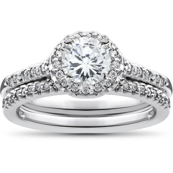 Pompeii 3/4ct Halo Diamond Engagement Wedding Ring Set 14K White Gold (G/H,I1-I2)