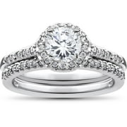 Pompeii 3/4ct Diamond Halo Wedding Engagement Ring Set 10K White Gold (G/H,I2)