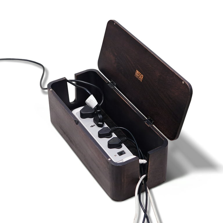 Rustic Cable Management Box & Cord Organizer- Cable Organizer for Desk, Home, Office. Hides Wires, Surge Protectors, Power Strips. Eco Friendly Mango