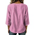 thumbnail image 3 of JULMCOMO Cotton Linen Shirts for Women Crew Neck 3/4 Sleeve Loose Fit Vintage Blouses Casual Comfy Spring Fall Shirts Pink L, 3 of 6