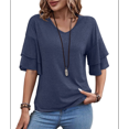 thumbnail image 2 of Camiseta de Corta con Volantes para Mujer, Cuello en V, Acampanada de Doble Capa Azul Marino XL, 2 of 9