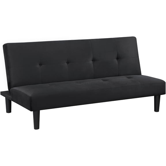 JERFIT Modern Convertible Sofa Bed with Tufted Back, Armless Sleeper Sofa for Small Space, Black Velvet Upholstery