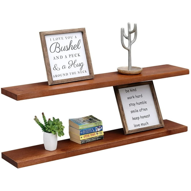 WELLAND Allen Rustic Pine Wood Floating Shelves Wall Mounted Shelf, Set