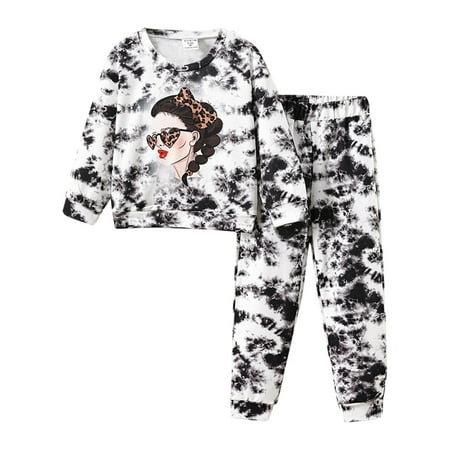 

QYZEU Toddler Clothing Little Character Set Kids Toddler Girls Clothes Sports Casual Tie Dye Prints Long Sleeves Sweartershirt Top Elastic Waist Pants Set Outfit