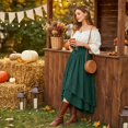 thumbnail image 4 of Womens Renaissance Costume, Women Renaissance Costume Medieval High Waisted Skirt Set | 2 Piece Victorian Set,Off Shoulder Collar,Flared Sleeves,Skirt Length Up to Ankle, Dark Green S, 4 of 6