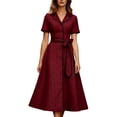 thumbnail image 2 of NTACZA Summer Dresses Polka Dot Wedding Guest Dress Dressy Midi Short Sleeve Lapel Collar Ruched Waist Size S, 2 of 7