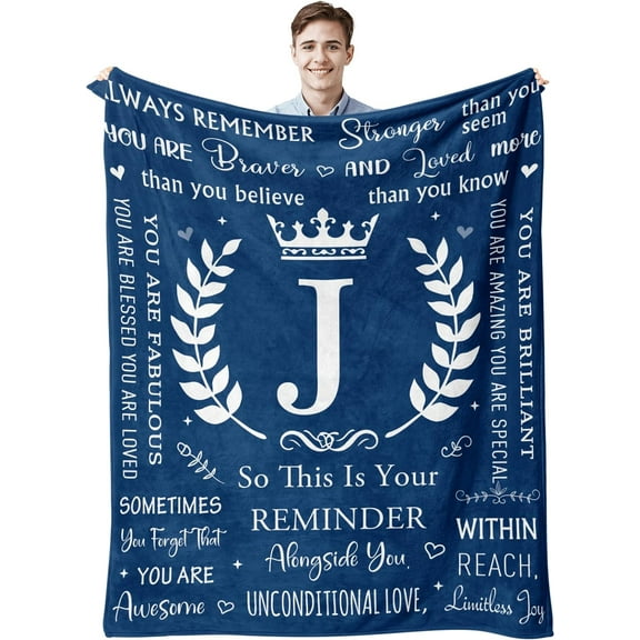 Fathers Day Initial J Gifts for Men, Unique Christmas Anniversary Wedding Romantic Birthday Blanket Gifts for Women Men Her Him Boyfriend Husband Son, Cool Personalized Gifts Throw Blanket