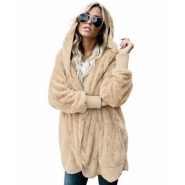 Double Fleece Cardigan Jacket Women Solid Color Long Sleeve Plush Warm