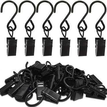 50Pcs Stainless Steel S Hooks Curtain Clips, Hanging Party Lights Camping Tents, Courtyards Decoration,Black