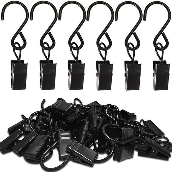 50Pcs Stainless Steel S Hooks Curtain Clips, Hanging Party Lights Clips, Camping Tents, Courtyards Decoration,Black
