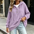 thumbnail image 5 of Pounoo Hoodies for Women Pullover Hooded Henley Button Long Sleeve Corduroy Texture Tops for Women Loose Fit Y2K Trendy Boho Womens Tops, 5 of 9
