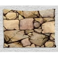 thumbnail image 1 of Cobblestone Tapestry, Hand Drawn Illustration of a Stone Wall Cottage House Concept, Wall Hanging for Bedroom Living Room Dorm Decor, 80W X 60L Inches, Beige Sand Brown and Cocoa, by Ambesonne, 1 of 2