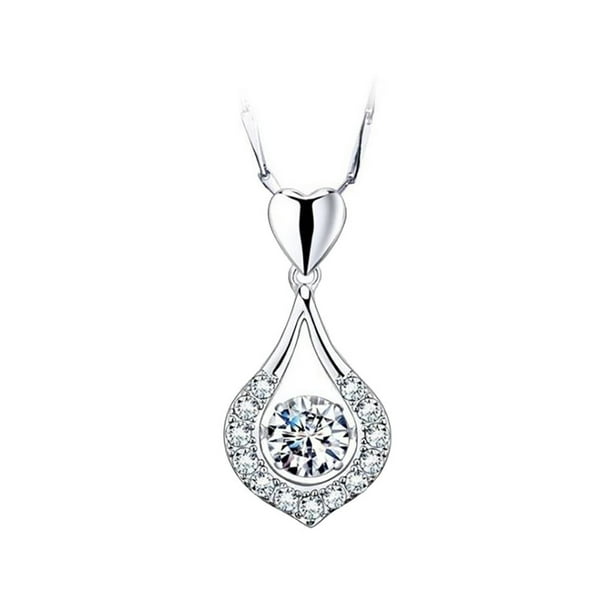 Twinkling Lujoso Corazón de Piedra Mujeres Colgante Collar de Plata