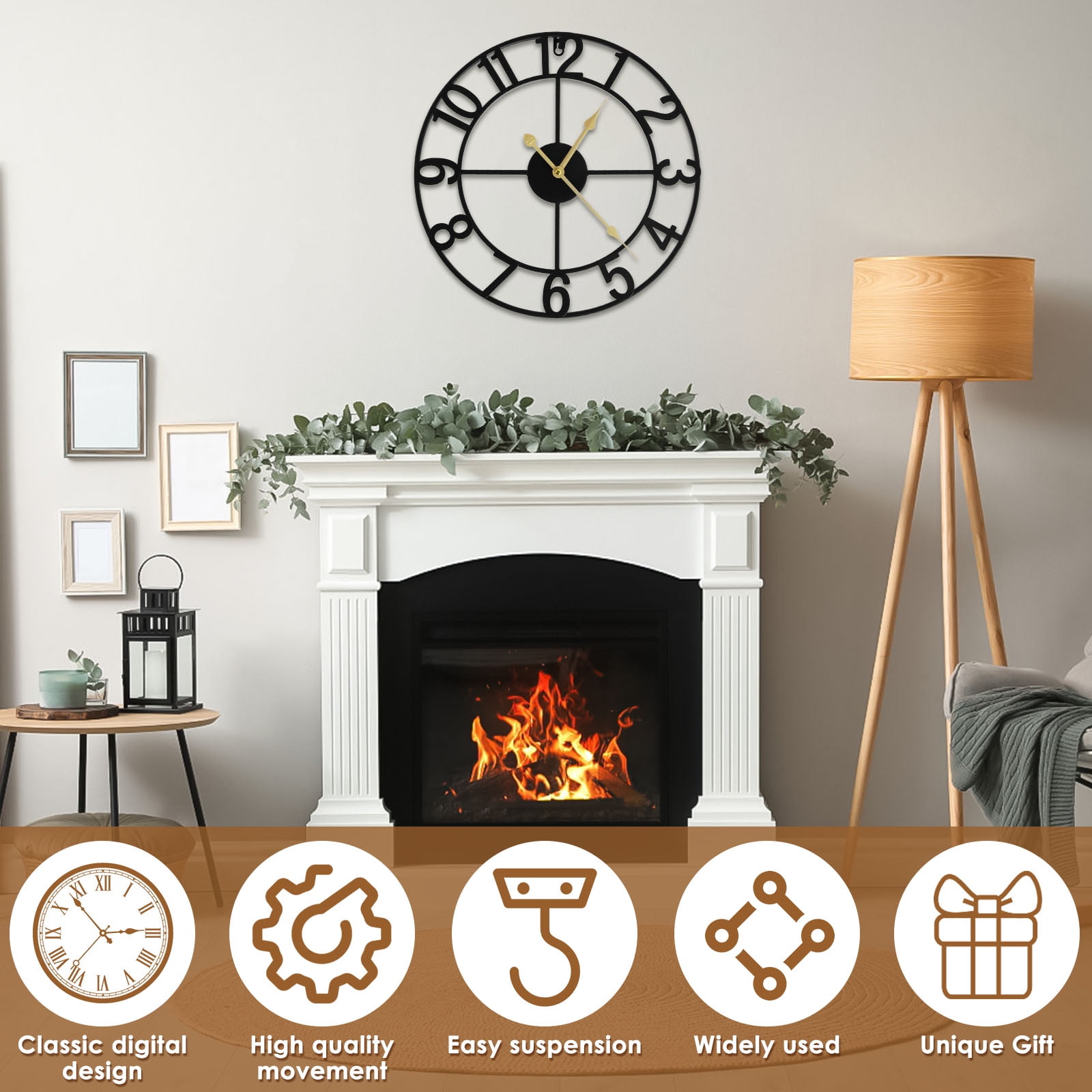 Adifare Large Wall Clock 16in Round Silent Wall Clocks Non Ticking Battery Operated Wall Clock Vintage Rustic Iron Wall Clock Decorative Clock for Home Office Decoration