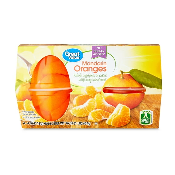 (6 Pack) Great Value Mandarin Oranges, 4 oz, 4 count