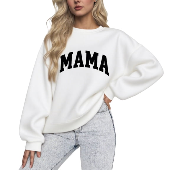 Mama Sweatshirts, Crewneck Y2K Sweatshirt for Women Casual Oversized Pullover Mama Letter Print College Teen Preppy Long Sleeve Tops Sweater