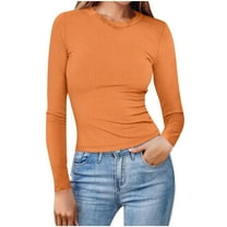 Womens Tops Long Sleeve Crewneck Knit Slim Shirts Basic Tee Tops Casual T-Shirt Going Out Workout Outfits