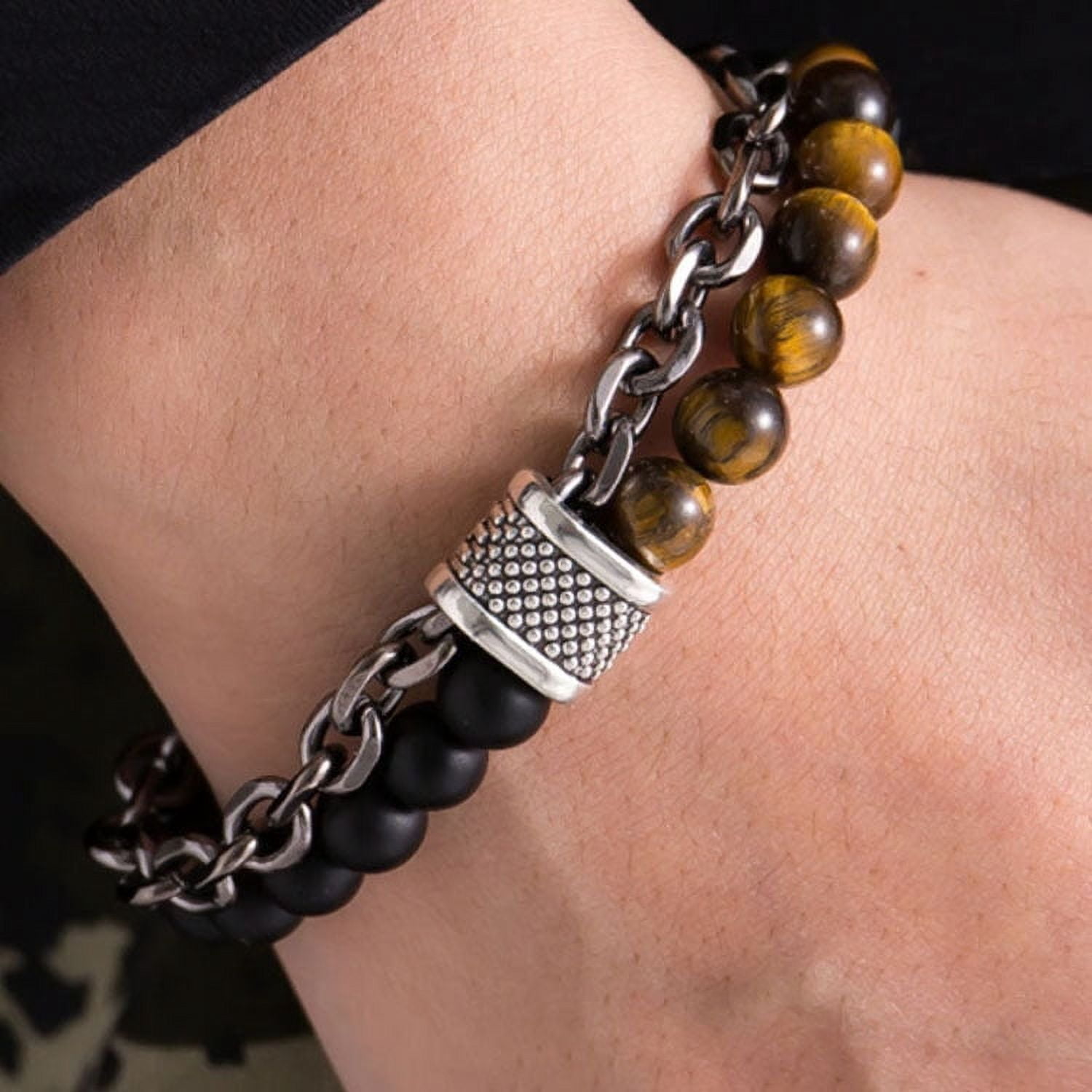 Men's Bracelet Geometric Frosted Map Stone Alloy Stainless Steel Iron Chain Fashion Jewelry Bracelet Gift for Him and Boys Geometric Design