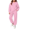 thumbnail image 6 of Hzzrkos Kids Casual Loose Solid Color Long Sleeve Hooded Zip Up Sweatshirt Jogger Pants Tracksuit Set Drawstring Active Outfit Lounge Set for Daily Wear Pink, 6 of 7