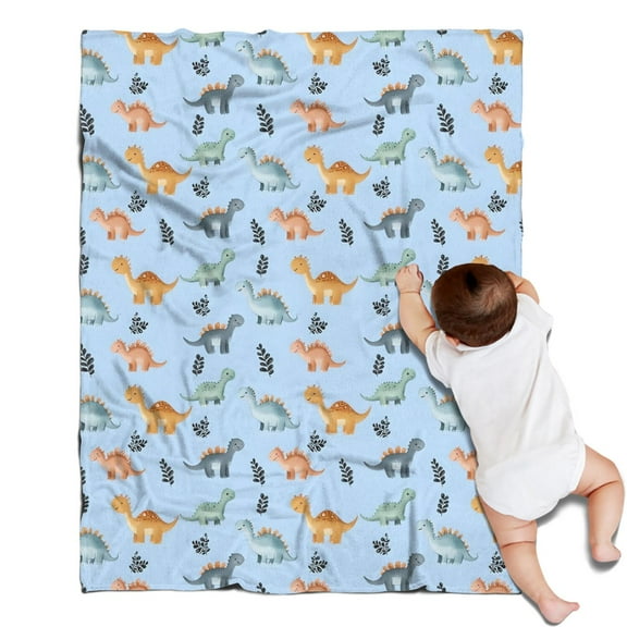 Blue Dinosaurs Leaves Pattern Blanket,Comfortable Soft Lamb Wool Throw Blanket,All Season,Warm Lightweight Blankets for Sofa Bed Couch Living Room Chair,30"x40"