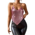 thumbnail image 3 of Laqbezok Women's Backless Sequin Halter Top, Handkerchief Hem Metallic Cami, Sexy Party Rave Night Out Outfit, 3 of 5