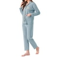 thumbnail image 4 of INSPIRE CHIC Womens Lounge Set Cotton Button Up Long Sleeve Pants Ribbed Pattern with Pocket Pajama Set Loungewear XL Blue, 4 of 6