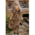 thumbnail image 2 of Brown Leopard Print Bubble Sleeve Square Neck Maxi Dress for Women - [ZhiHiMeRi] | (US 12-14)L, 2 of 12