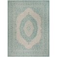 thumbnail image 3 of SAFAVIEH Courtyard Avi Medallion Indoor/Outdoor Area Rug, Light Grey/Aqua, 9' x 12', 3 of 9