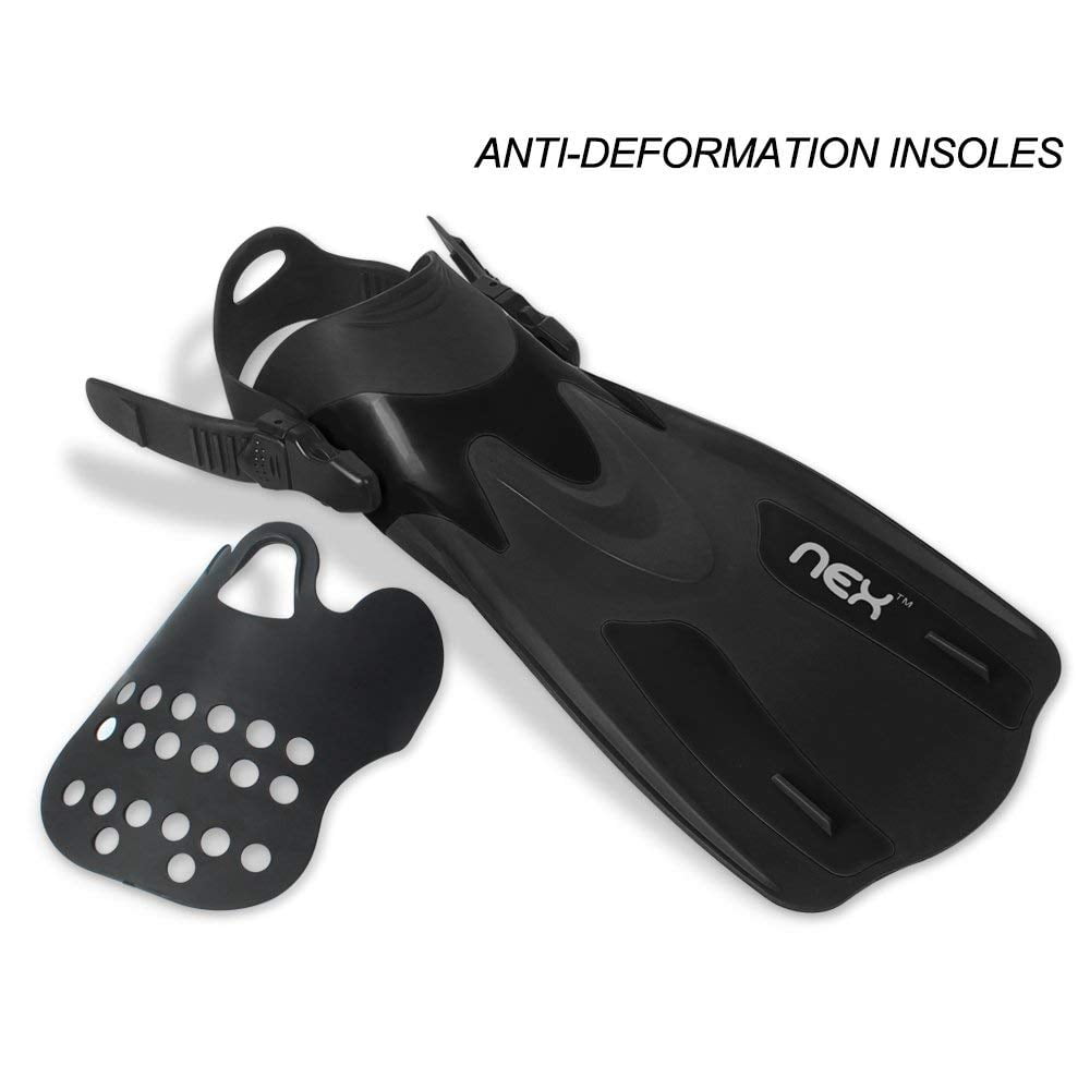 NEX Adult Adjustable Snorkeling Diving Fin- Short Blade, Adjustable Flippers, Diving Equipment, 1 Pair – Black Color (NX-G007-XS-S)