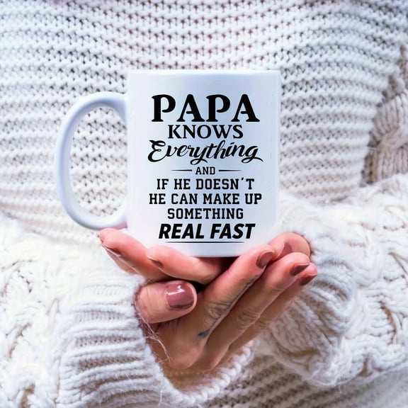 1pc, Gifts For Papa, Papa Knows Everything Mug, Papa Gifts From Grandchildren Grandkids Granddaughter, Papa Christmas Fathers Day Birthday Gift, Father Gifts From Daughter Son, Papa Coffee Mug 11 Oz