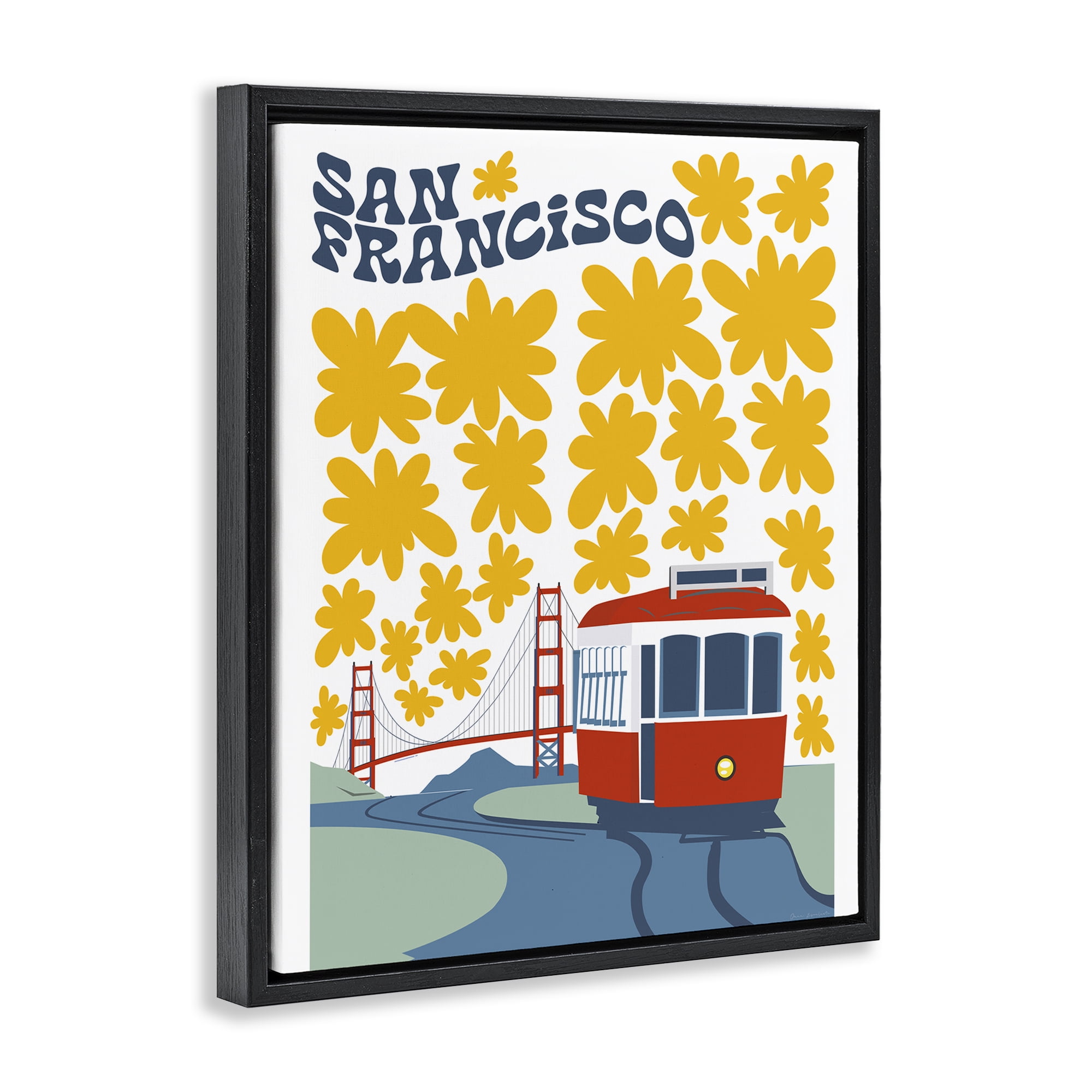 Stupell Industries San Francisco Trolley Black Framed Floater Canvas Wall Art, design by Omar Escalante