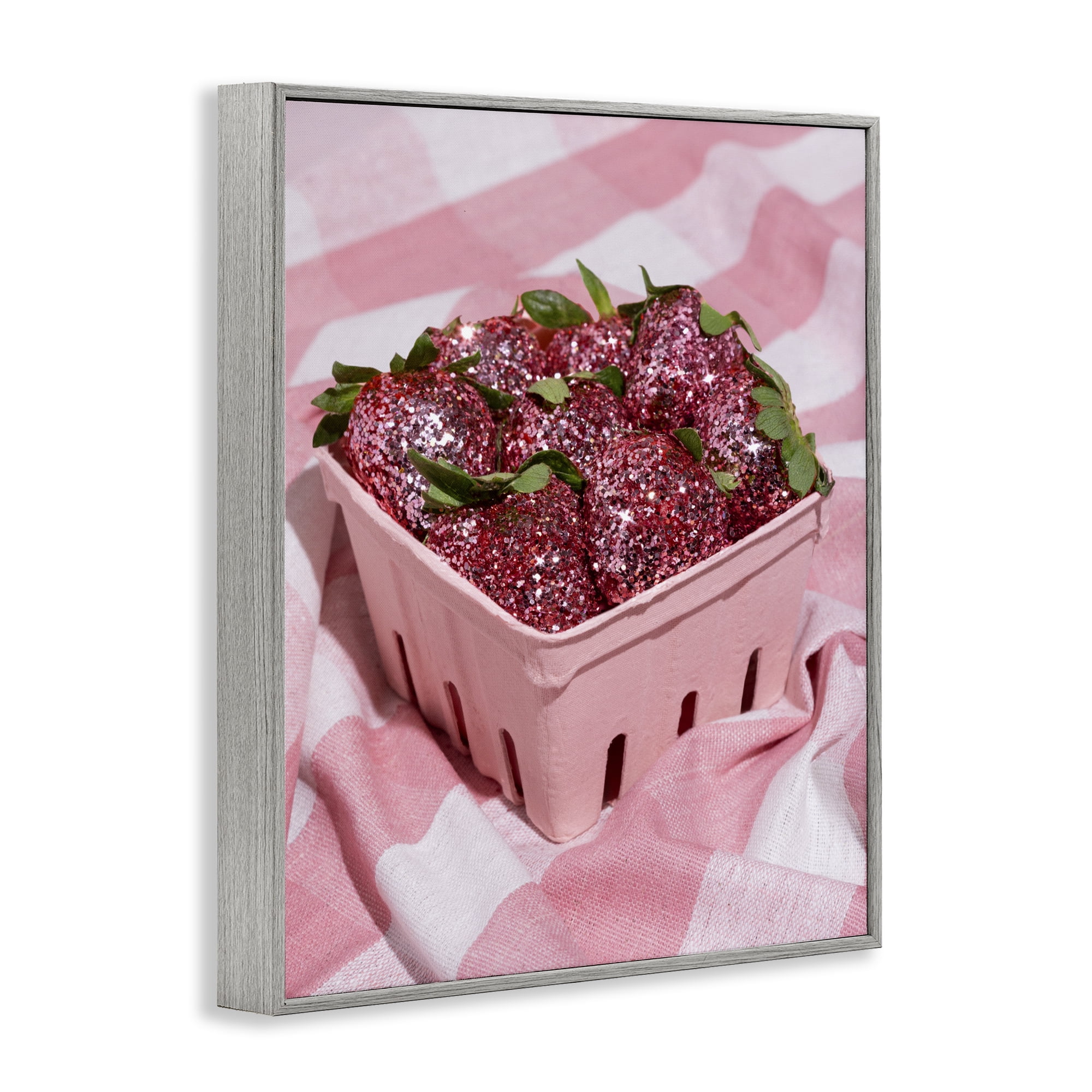 Stupell Industries Glam Glimmer Strawberries Gray Framed Giclee Art, design by LISH Creative