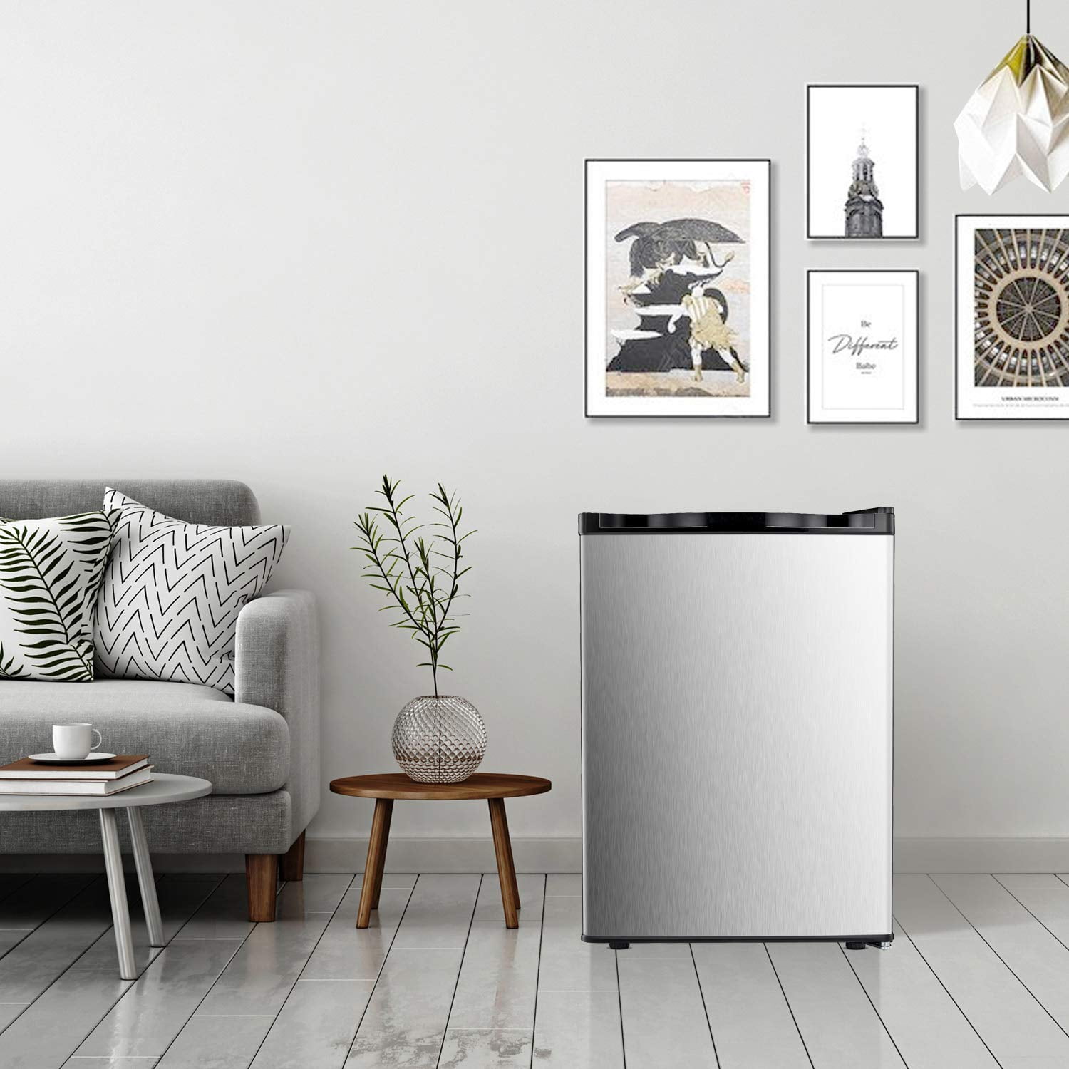 KNDKO 3.2Cu.ft Upright Freezer, Small Freezer with Removable Shelves, Adjustable Thermostat for Home/Kitchen/Office, SILVER