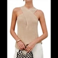 thumbnail image 2 of Blusa Informal de Verano para Mujer, de Punto, Sin Mangas, con Cuello Halter Cruzado y Color Liso. Albaricoque S, 2 of 8