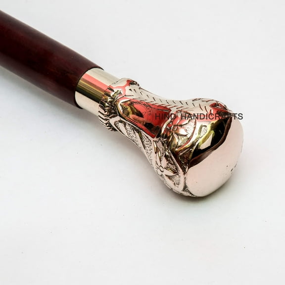Decorative Victorian Canes and Walking Sticks for Men & Women - 36" Brown Ebony Brass Handle Unisex Derby Foldable Cane | Hind Handicrafts (36 inch, Knob 5)