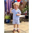 thumbnail image 5 of Cenuakty LIttle Kids 12M-5T Baby Boy 4th of July Outfit Striped Embroidered Button Down Short Sleeve Tops and Shorts 2 Pcs Set, 5 of 9